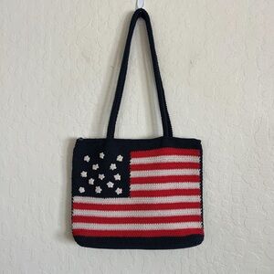 Vintage Y2K Candies American Flag Crochet Medium Shoulder Bag Purse Tote Lined